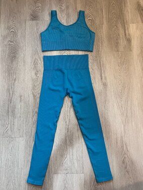 JoyLab Teal Ribbed Matching Set Sports Bra & Leggings Size Medium